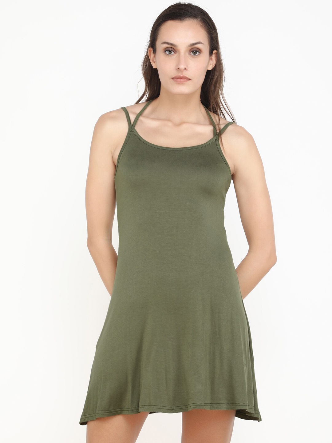 

LULU & SKY Shoulder Strap A-Line Above Knee Dress, Olive