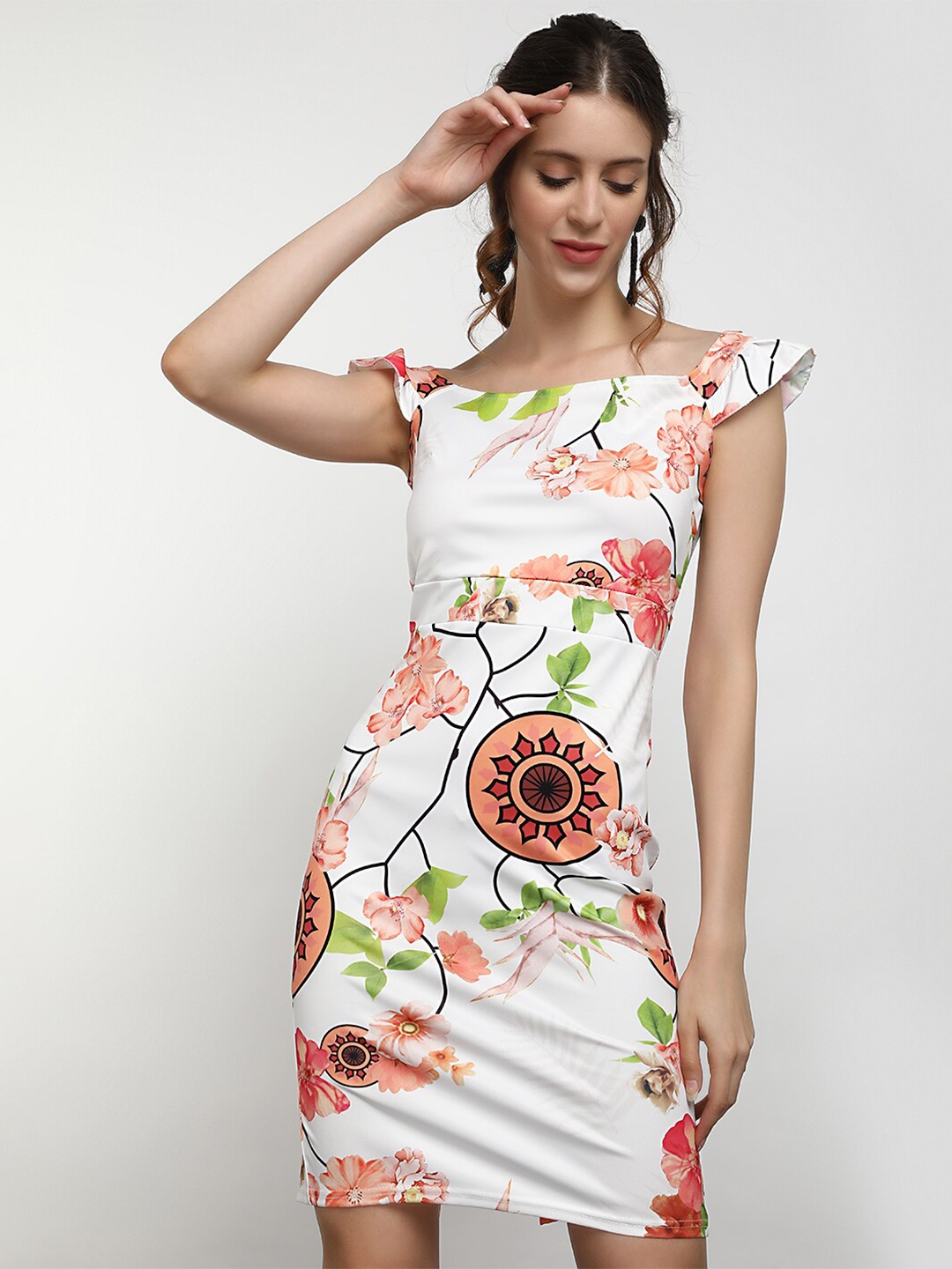 

LULU & SKY Floral Printed Cap Sleeves Sheath Dress, White