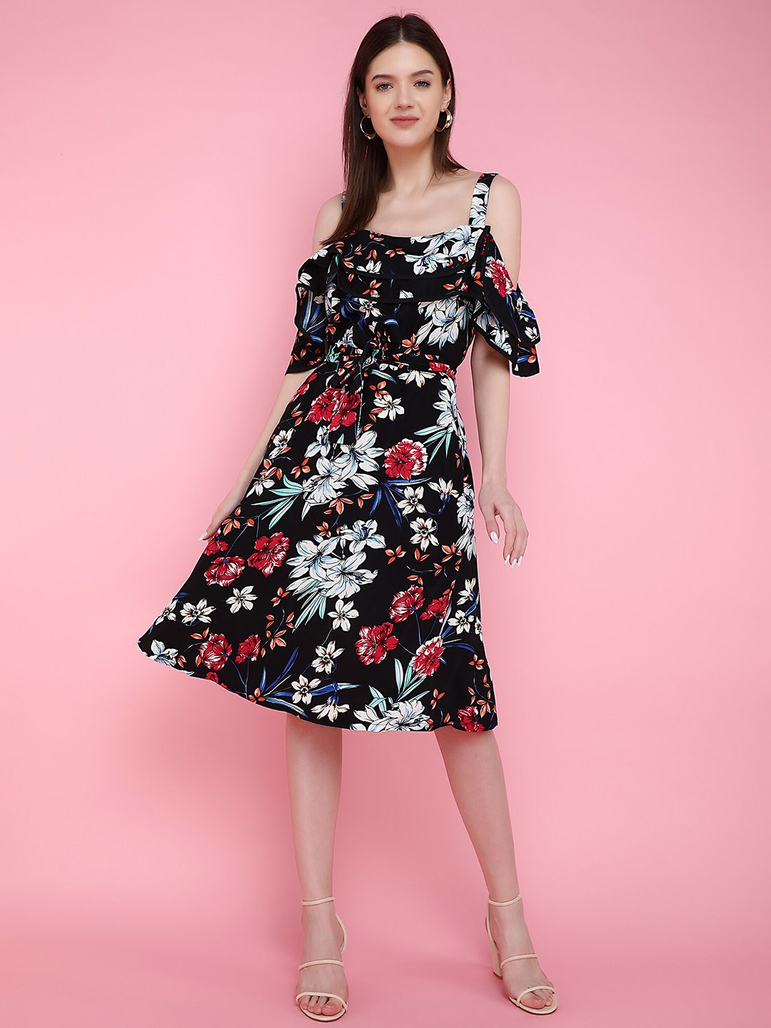 

LULU & SKY Floral Printed Fit & Flare Dress, Black