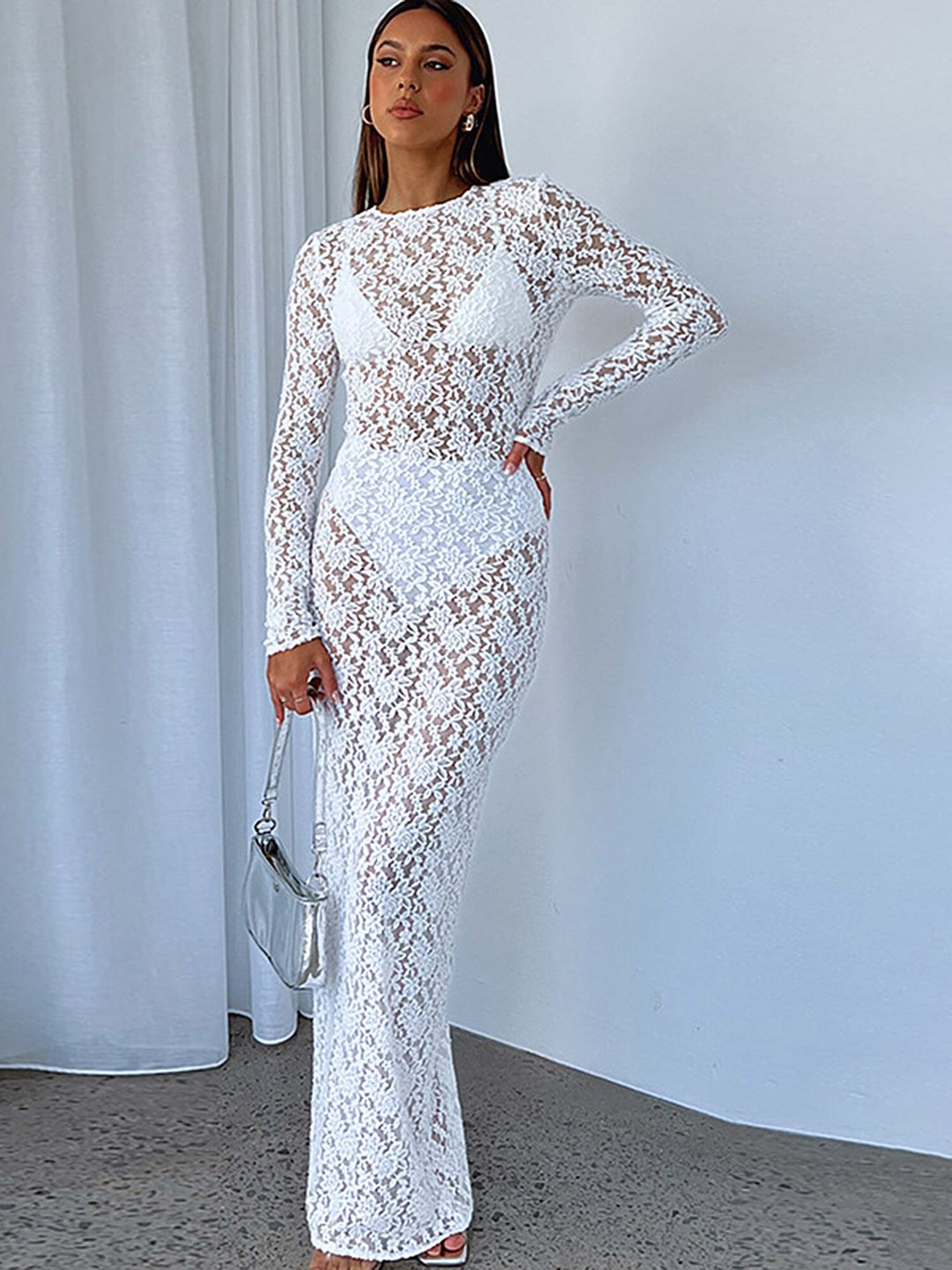 

LULU & SKY Self Design Maxi Dress, White