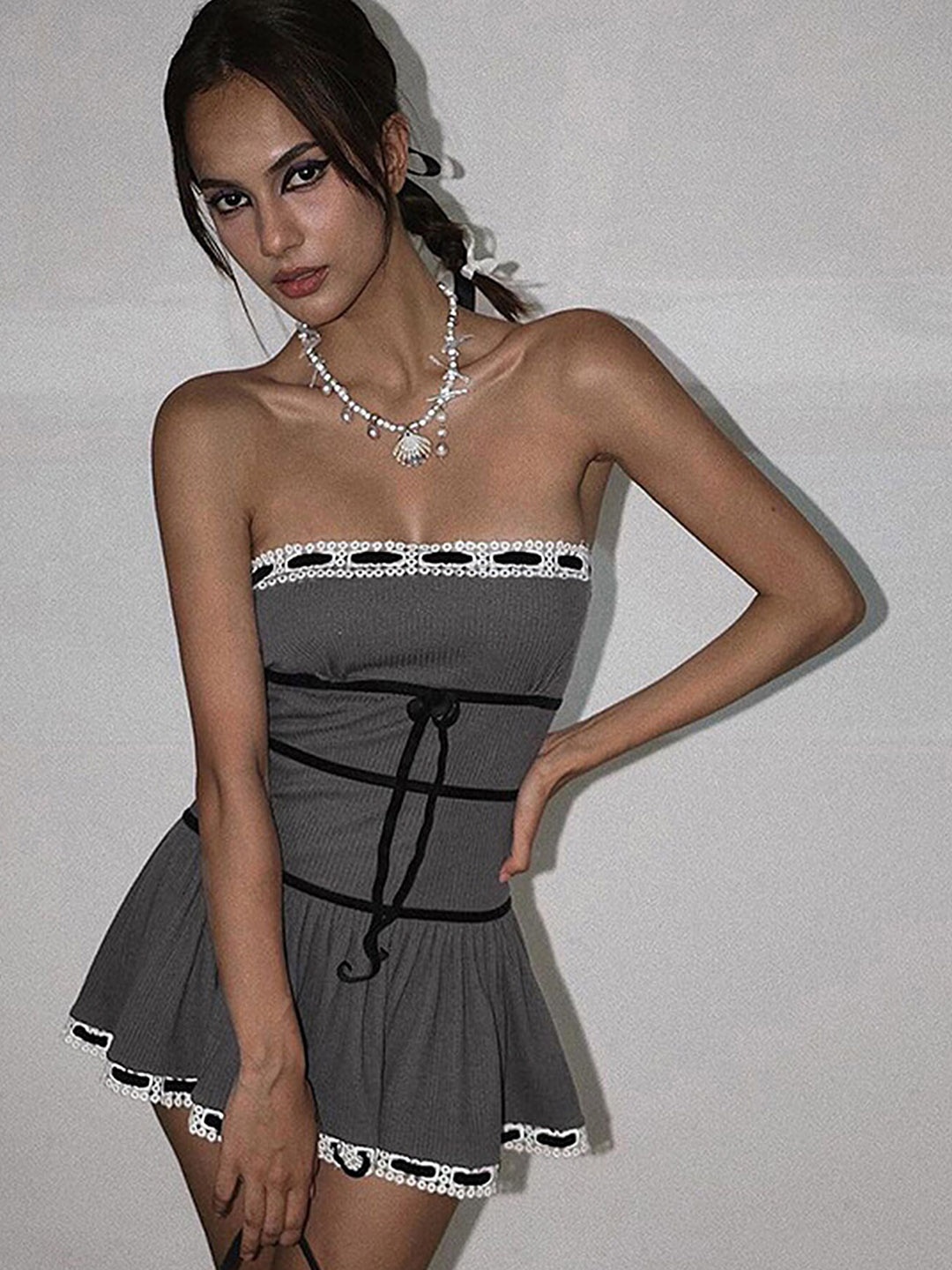 

LULU & SKY Strapless A-line Dress, Grey