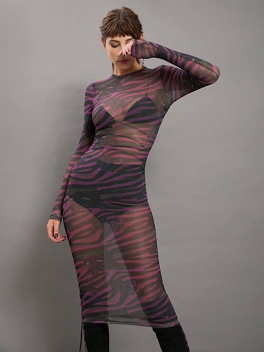 

LULU & SKY Abstract Printed Ruched Bodycon Dress, Purple