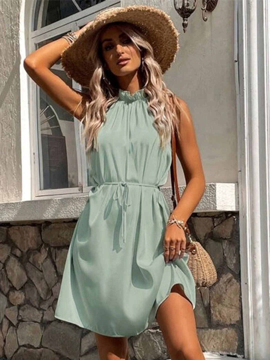

LULU & SKY High Neck Sleeveless Fit & Flare Above Knee Dress, Green