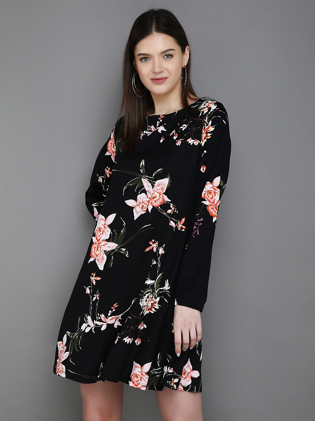 

LULU & SKY Floral Printed A-Line Dress, Black