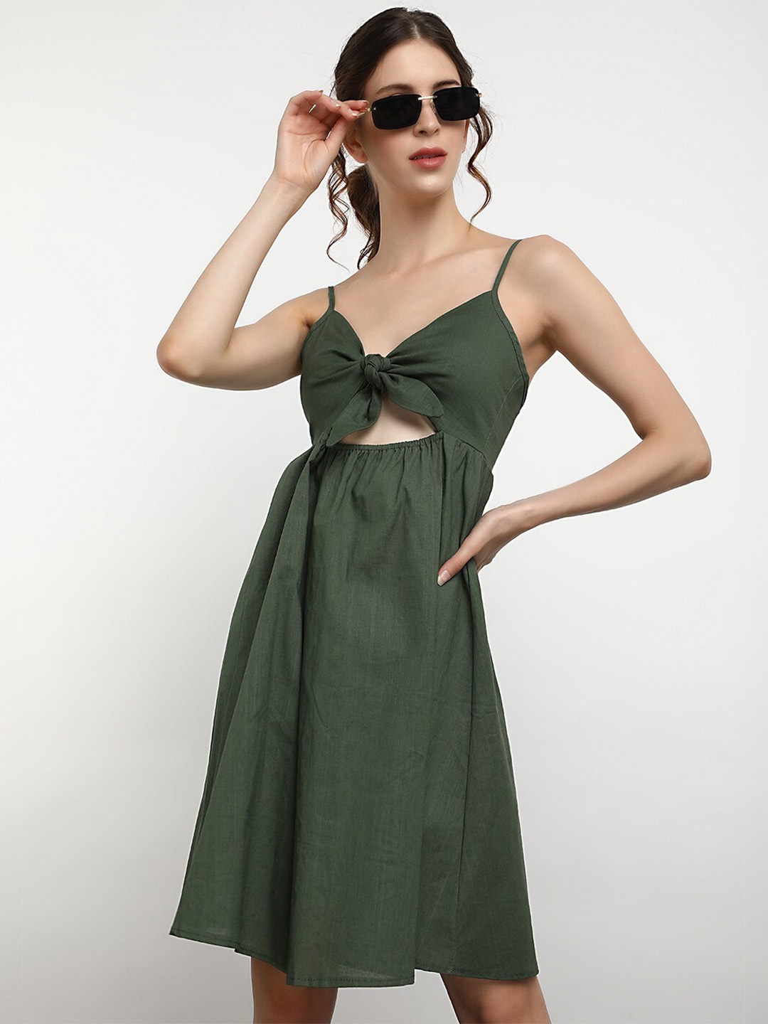 

LULU & SKY Shoulder Straps Sleeveless Fit & Flare Dress, Green