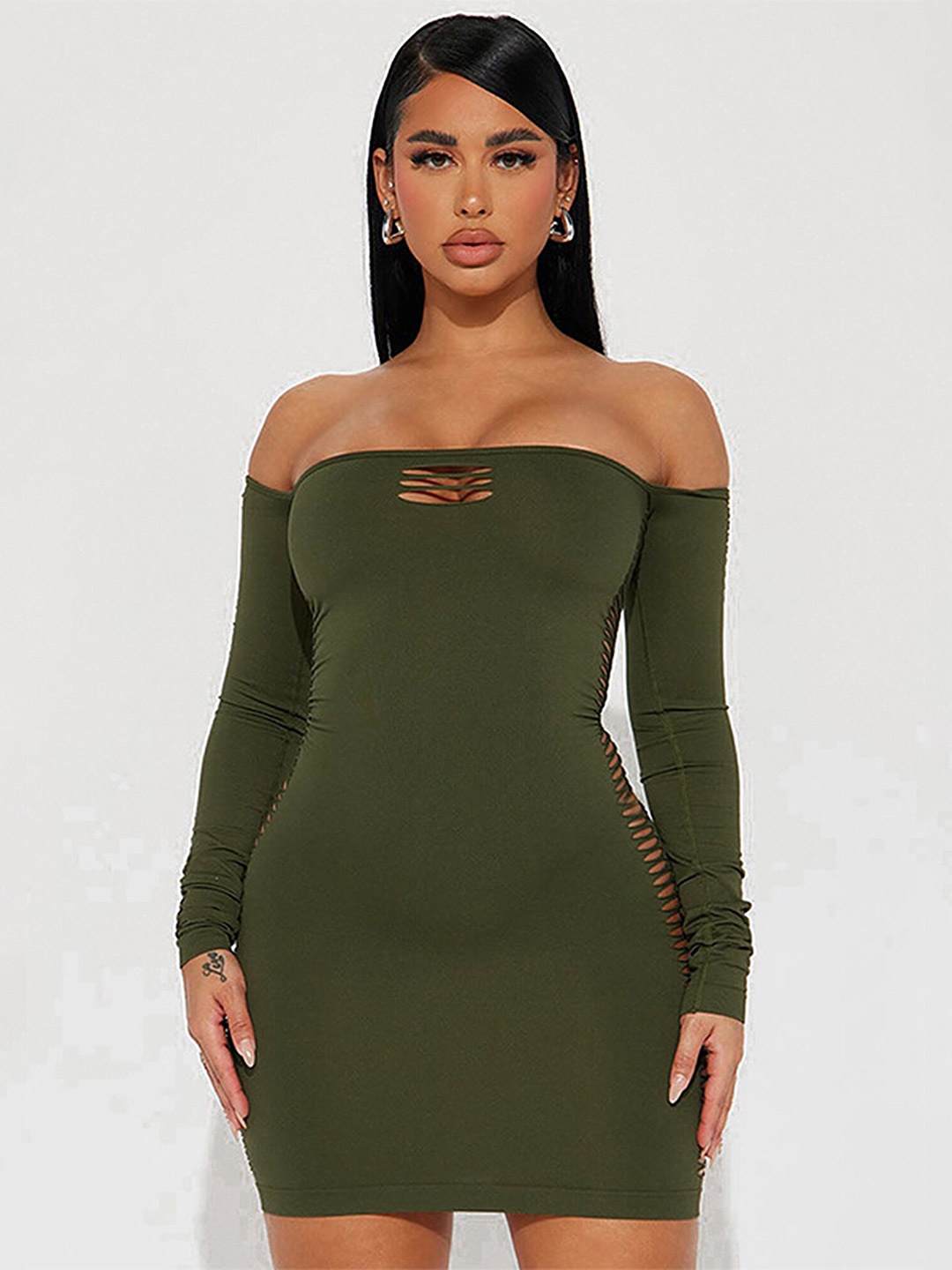 

LULU & SKY Off Shoulder Bodycon Mini Dress, Green