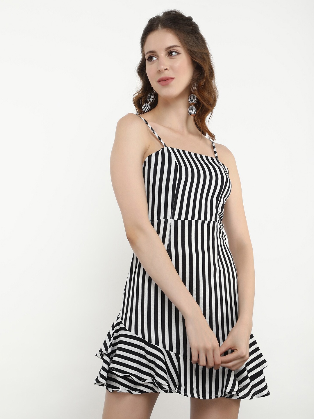 

LULU & SKY Striped Shoulder Straps Fit & Flare Mini Dress, Black