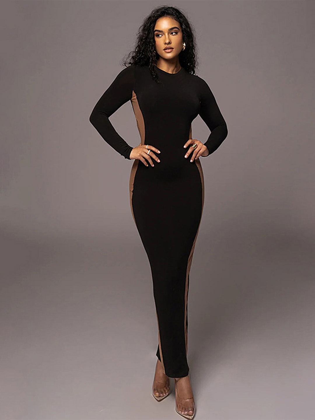 

LULU & SKY Long Sleeves Bodycon Maxi Dress, Black