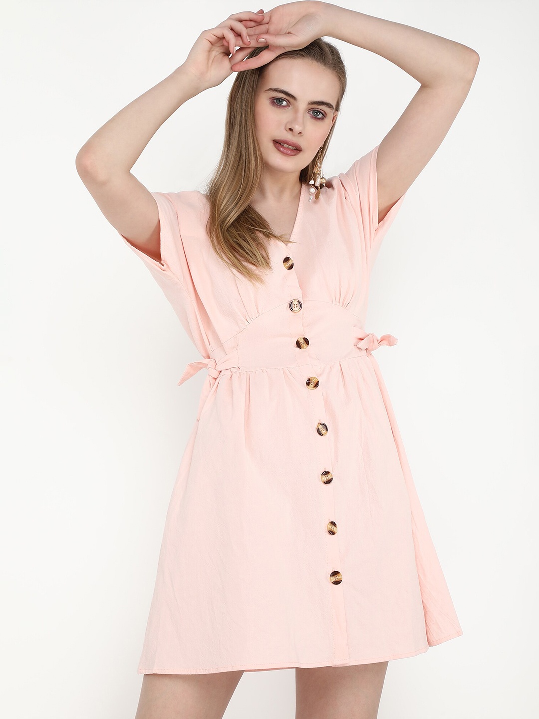 

LULU & SKY V-Neck Extended Sleeves Empire Dress, Pink