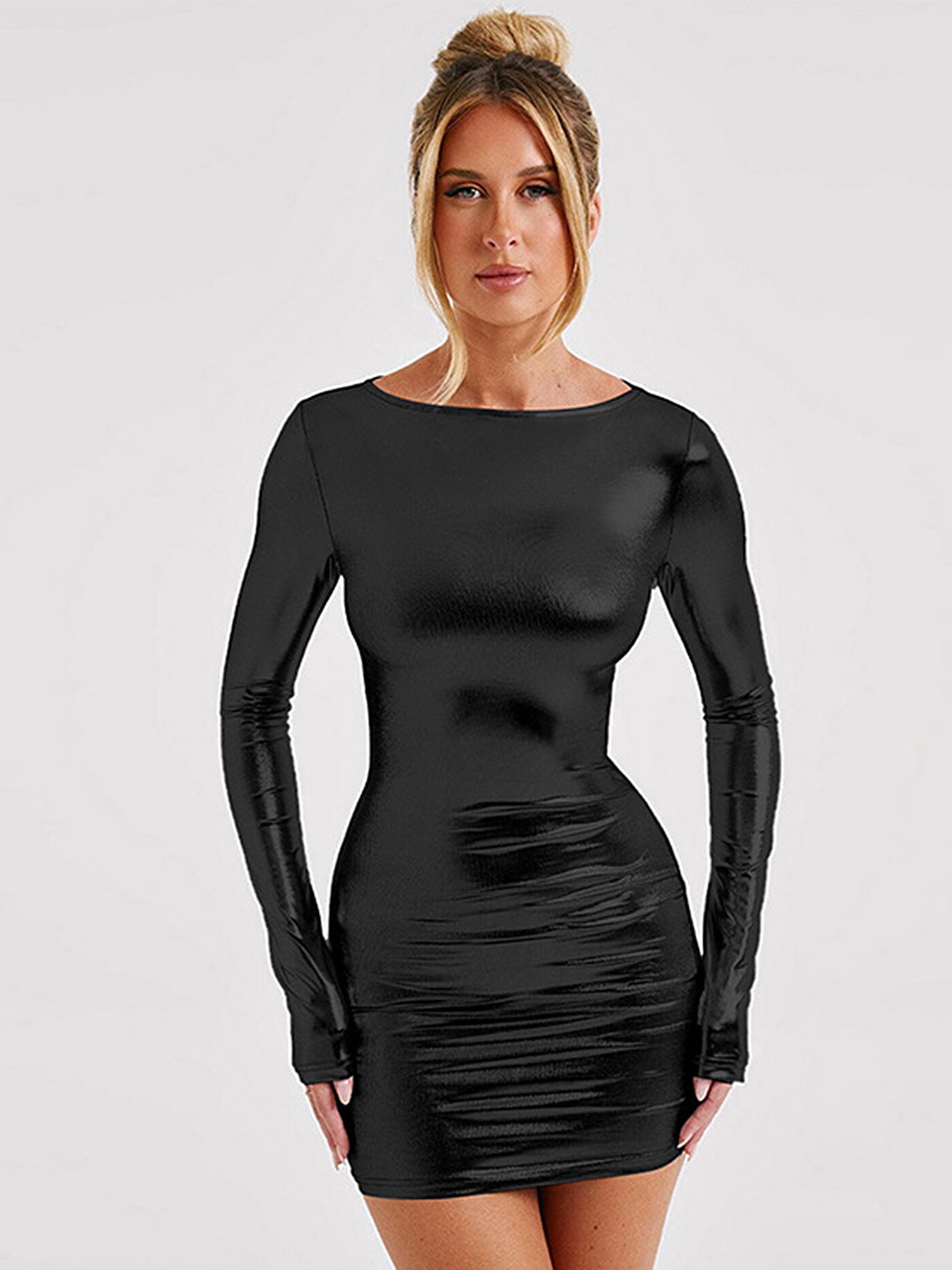 

LULU & SKY Round Neck Bodycon Mini Dress, Black
