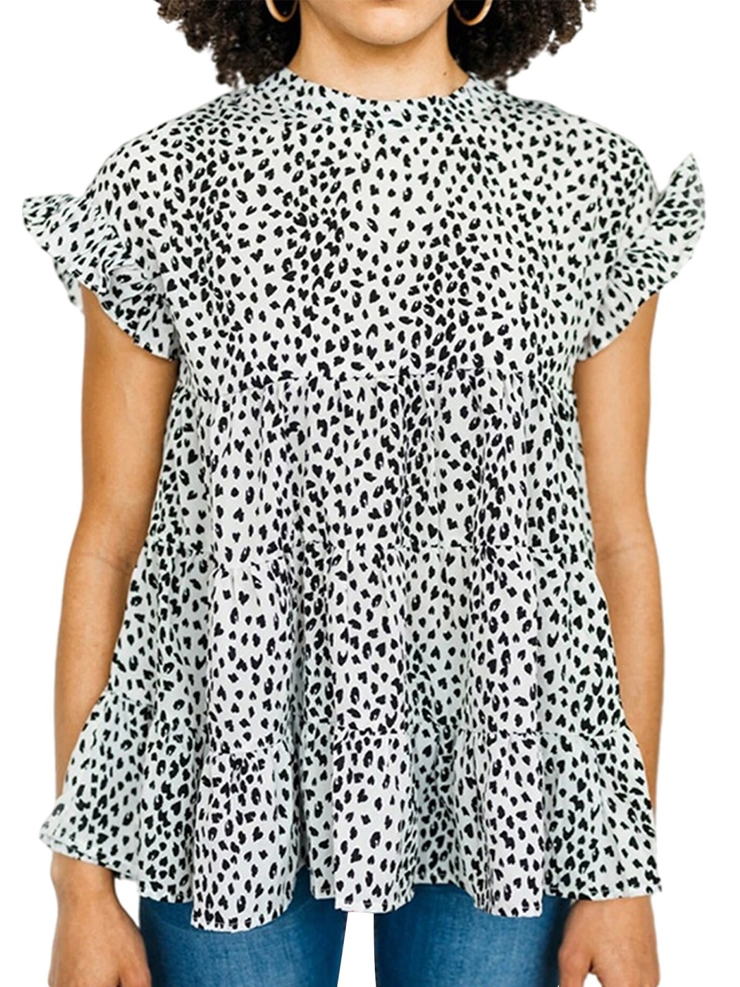

LULU & SKY Girls Animal Printed Flutter Sleeve Tiered Top, Black