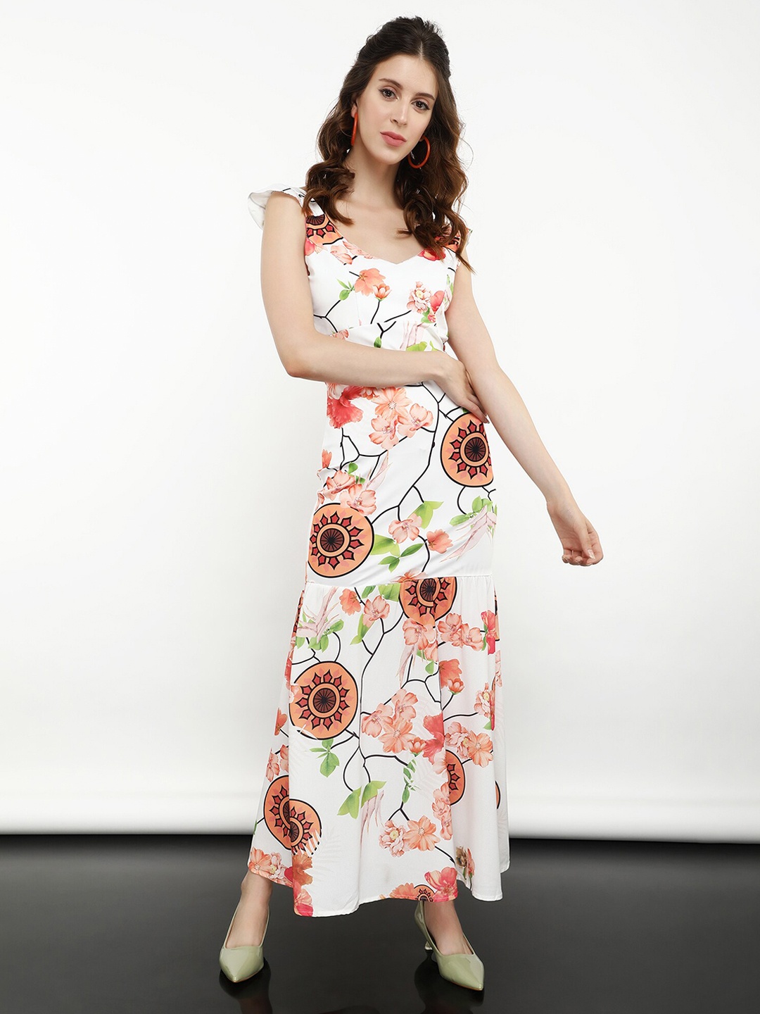 

LULU & SKY Floral Printed Cap Sleeves Maxi Dress, White