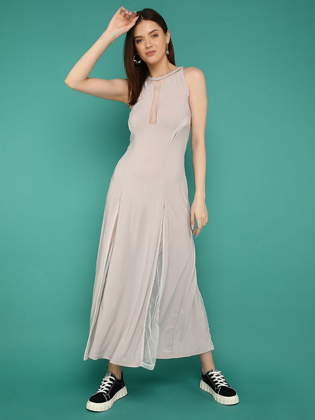 

LULU & SKY Sheer A-Line Maxi Dress, Grey