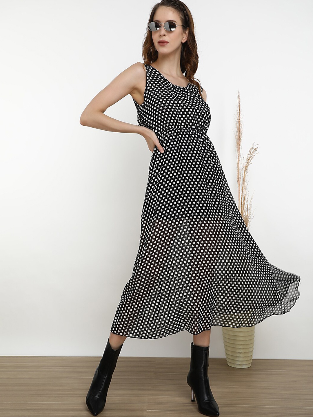 

LULU & SKY Polka Dot Print A-Line Midi Dress, Black