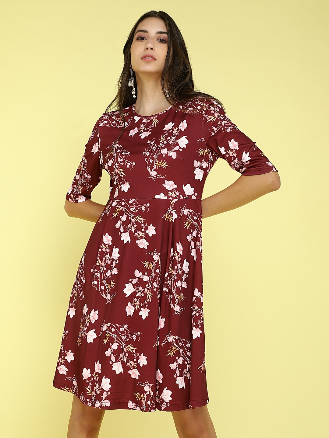 

LULU & SKY Floral Print A-Line Dress, Burgundy