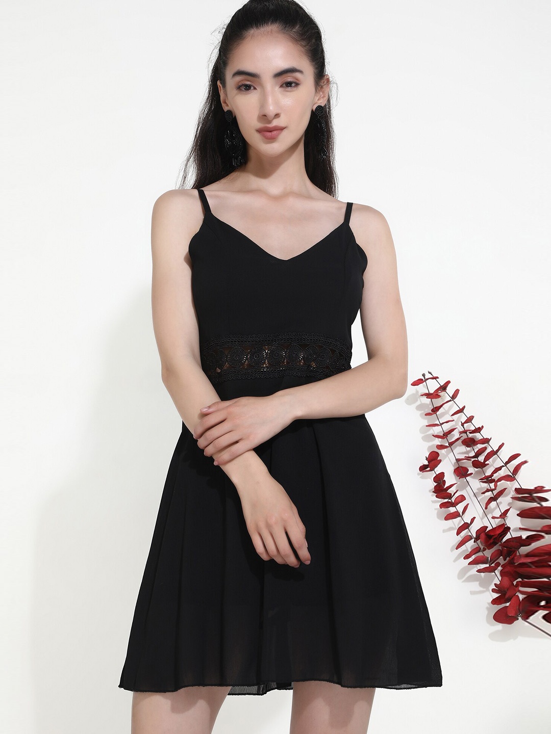 

LULU & SKY Lace-Inserted A-Line Mini Dress, Black
