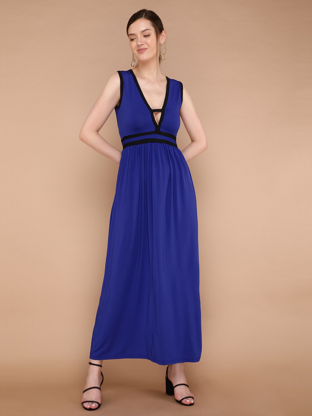 

LULU & SKY V-Neck Sleeveless Maxi Dress, Blue