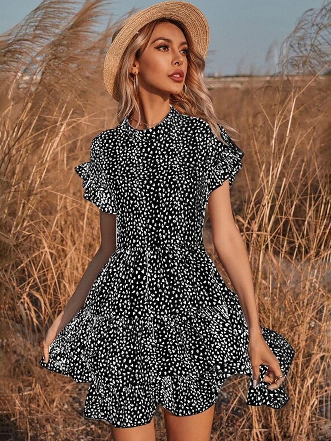 

LULU & SKY Animal Printed Fit & Flare Dress, Black