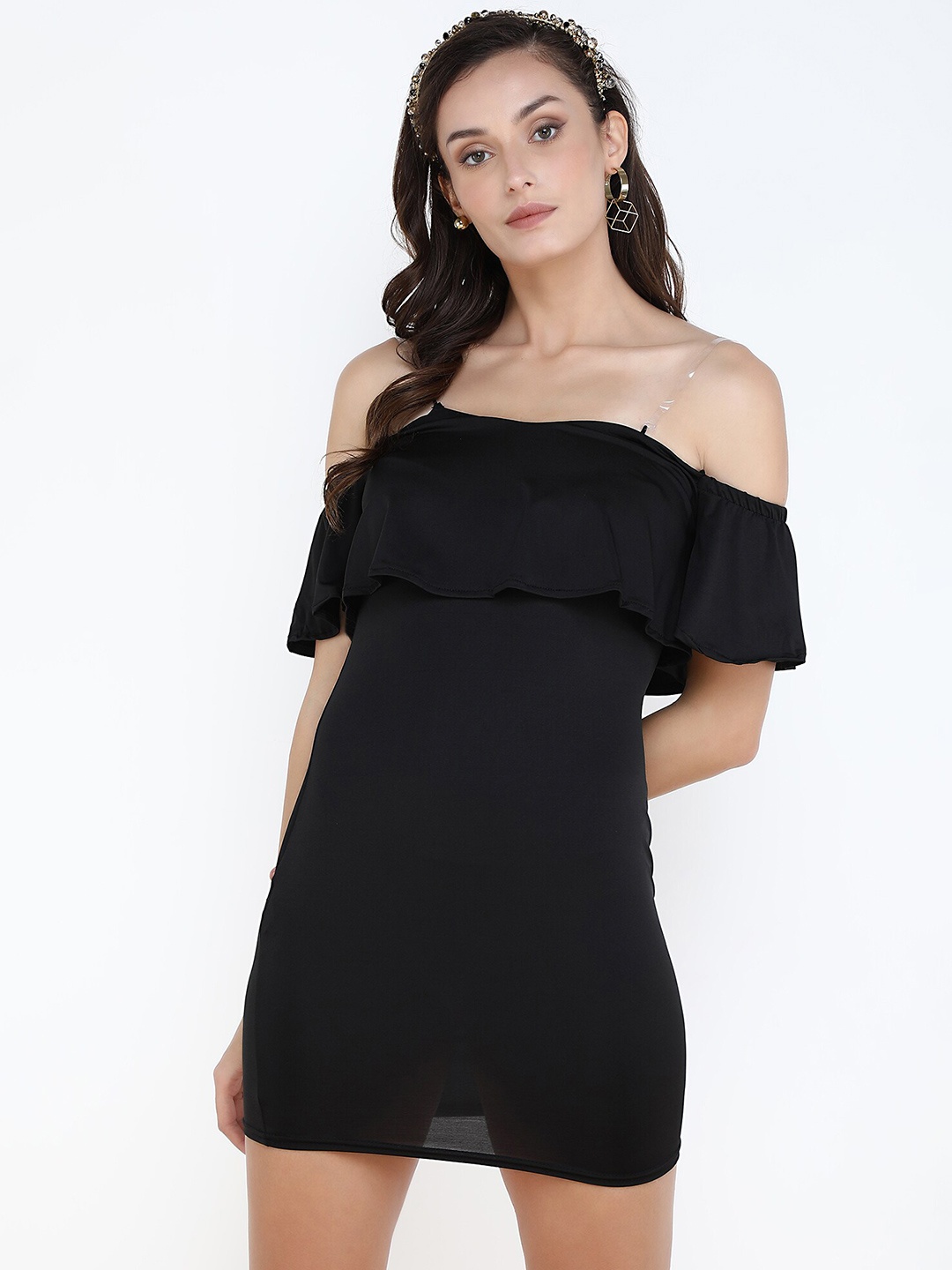 

LULU & SKY Off-Shoulder Flared Sleeve Sheath Mini Dress, Black