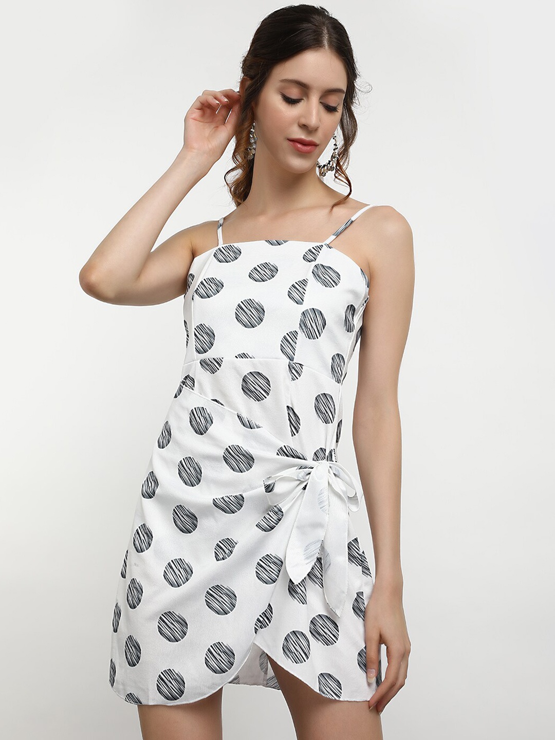

LULU & SKY Polka Dot Printed Shoulder Straps A-Line Dress, White