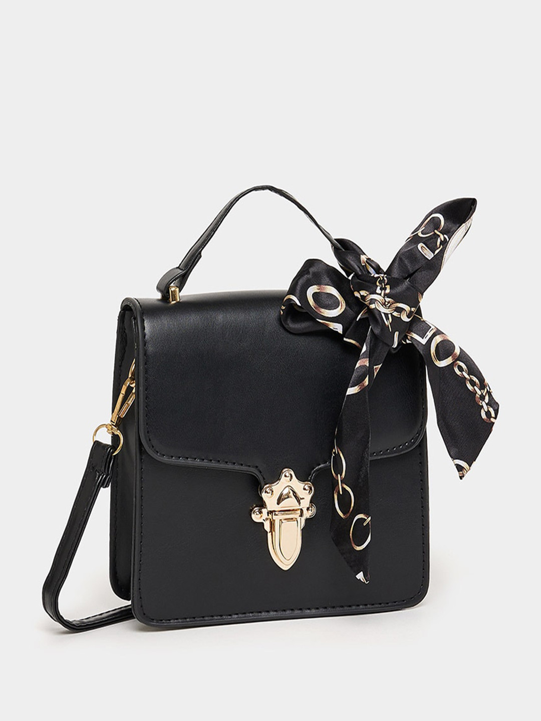 

Styli PU Sling Bag With Scarf Detail, Black