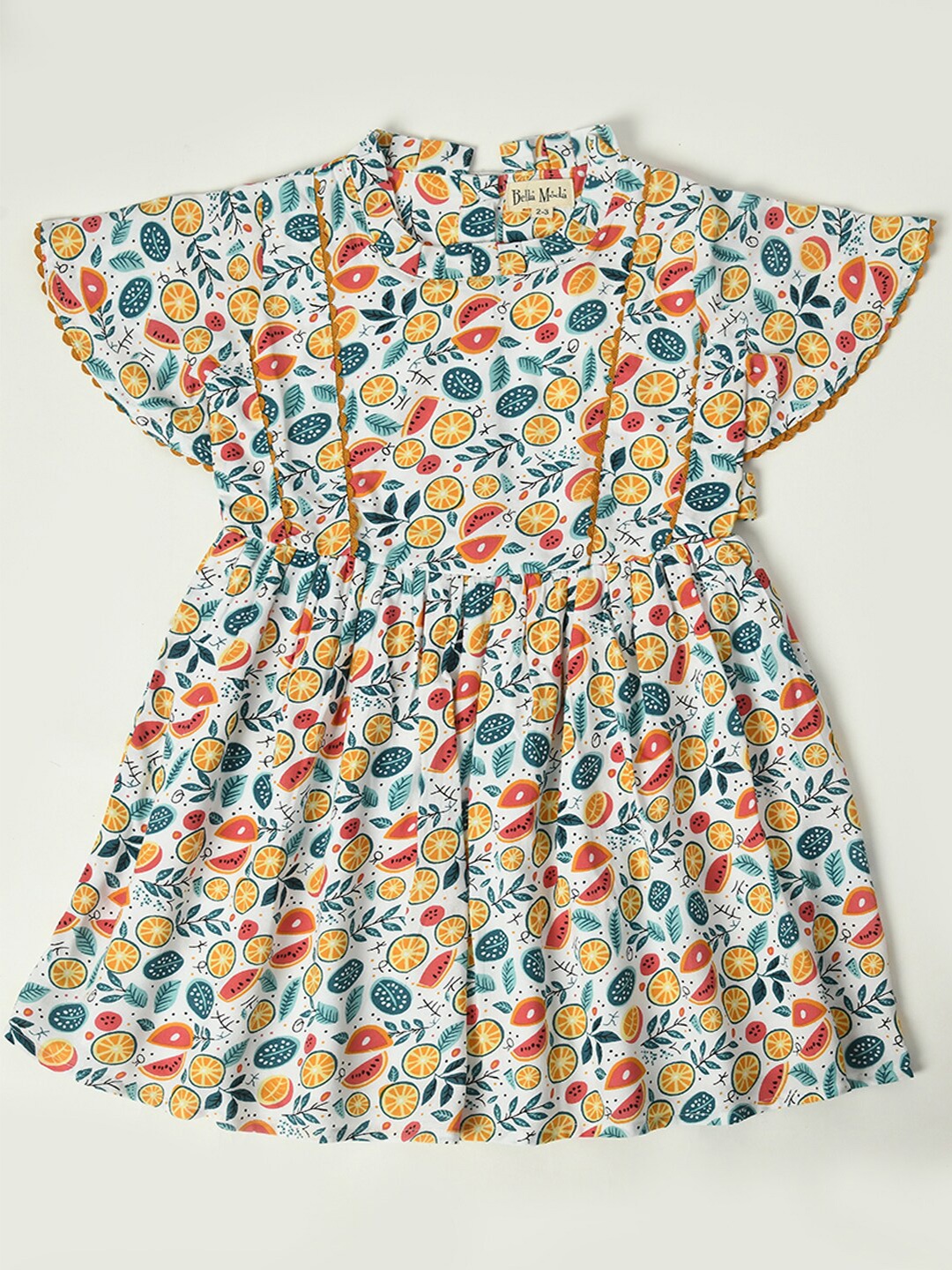 

Bella Moda Girls Floral Printed Flared Sleeves Pure Cotton Fit & Flare Dress, Blue