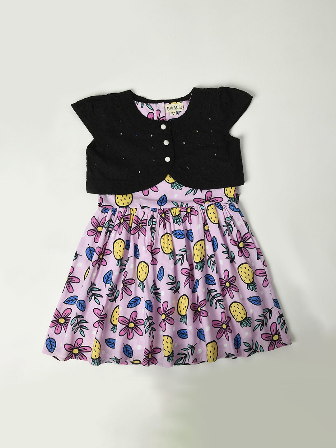 

Bella Moda Girls Conversational Printed Cotton Fit & Flare Dress, Purple
