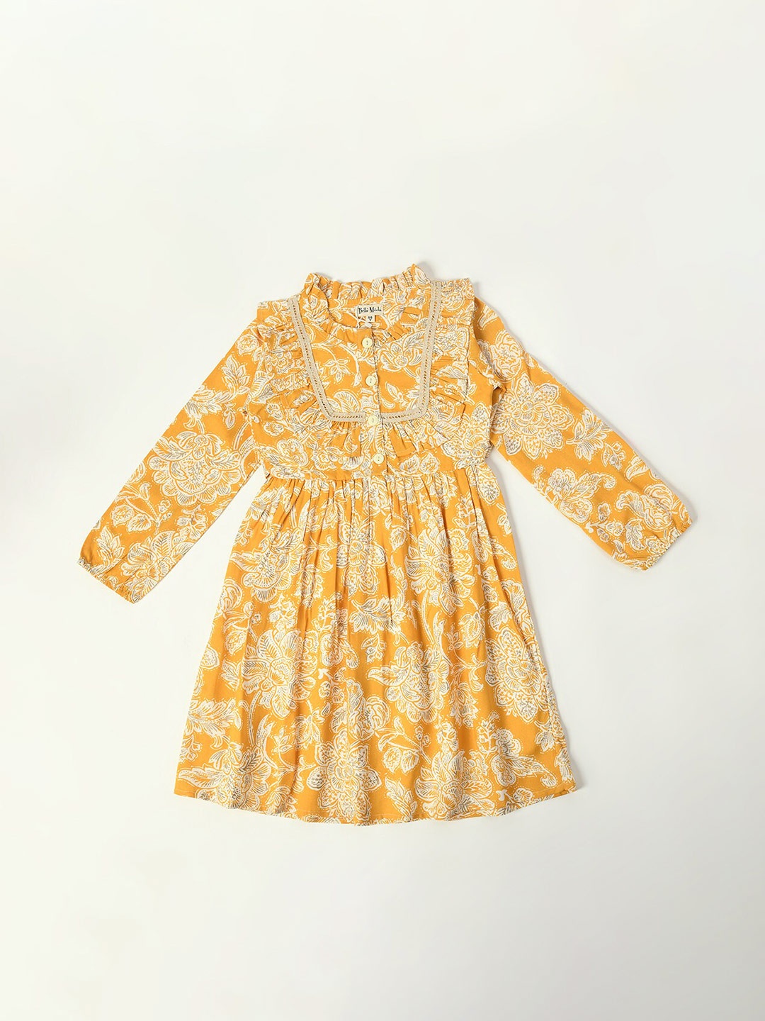

Bella Moda Girls Ethnic Motifs Printed Fit & Flare Dress, Yellow