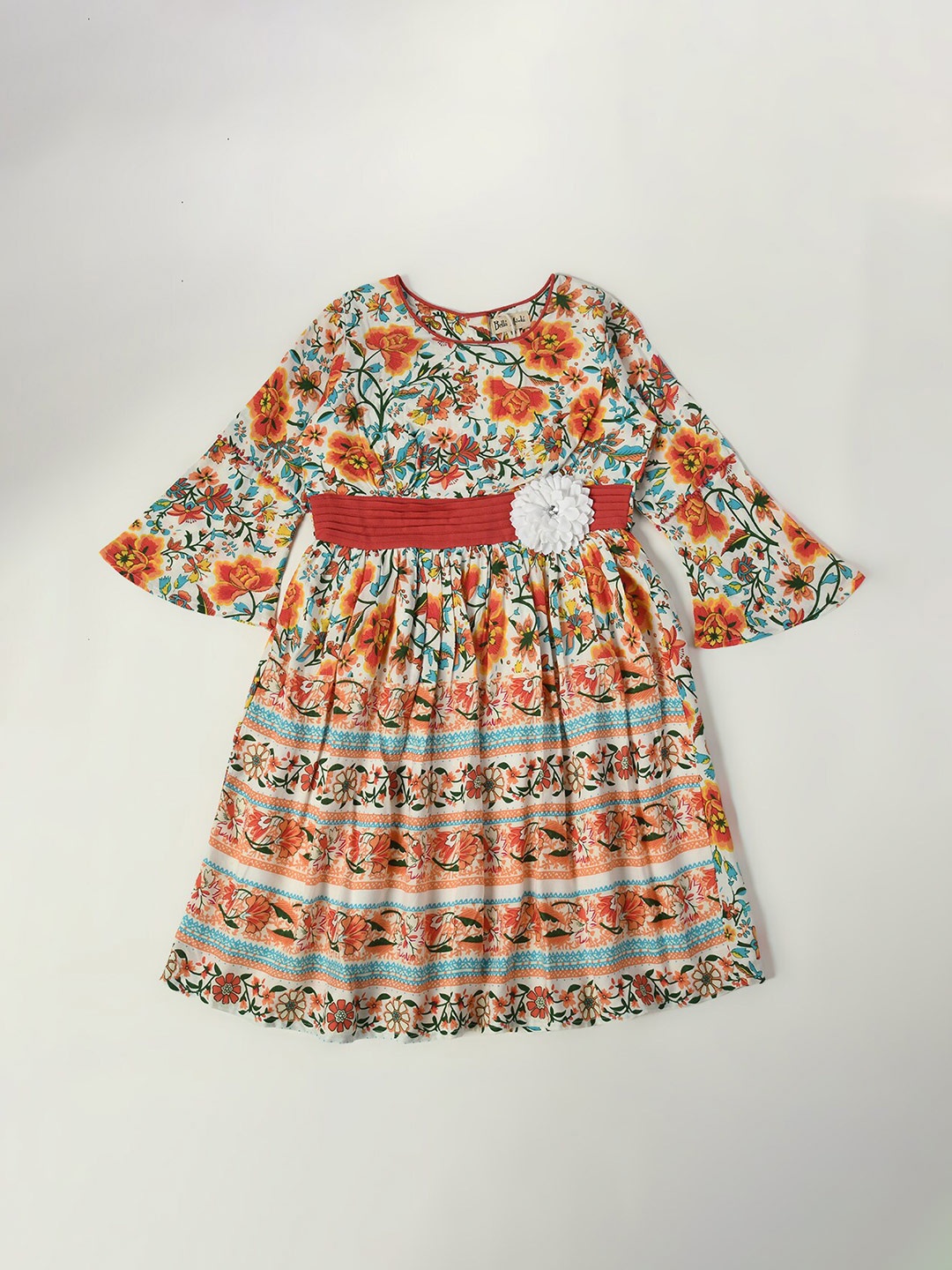 

Bella Moda Girls Floral Printed Pure Cotton Fit & Flare Dress, White