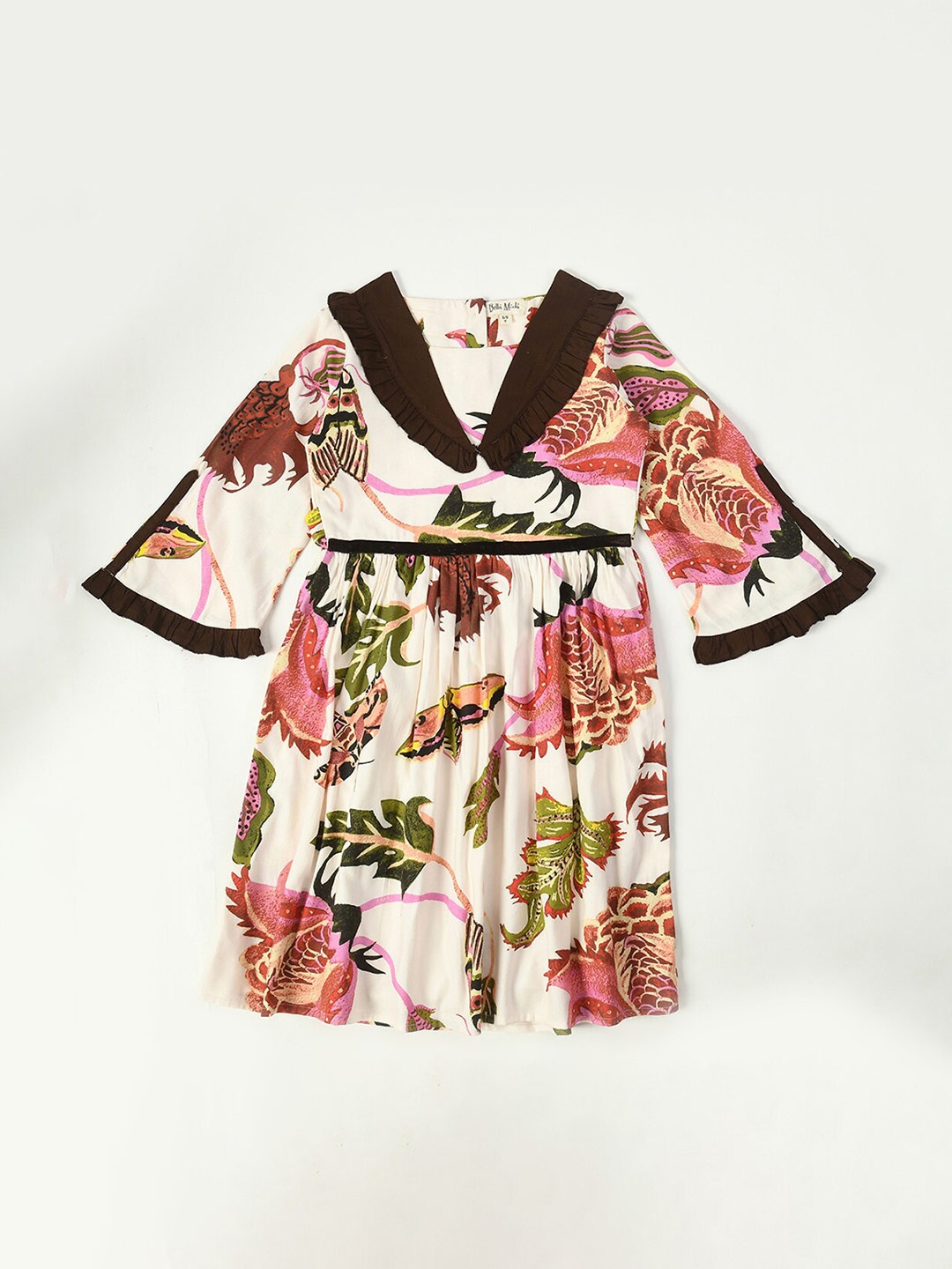 

Bella Moda Girls Floral Printed Pure Cotton Fit & Flare Dress, White