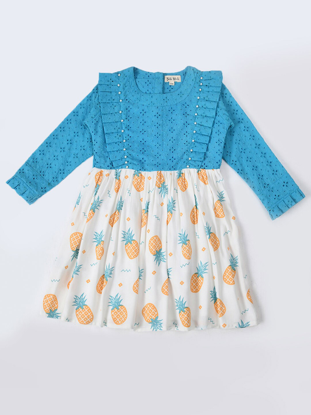 

Bella Moda Girls Conversational Printed Pure Cotton Fit & Flare Dress, Blue
