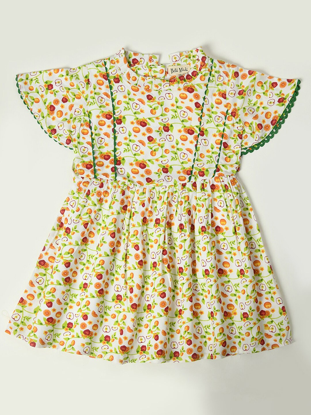 

Bella Moda Girls Conversational Printed Pure Cotton Fit & Flare Dress, White