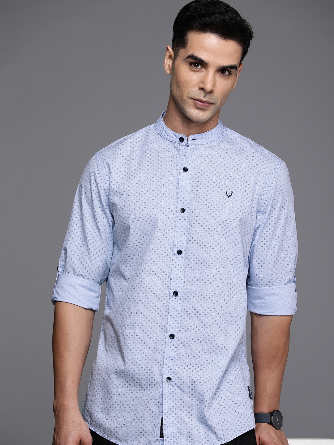 

Allen Solly Sport Pure Cotton Custom Slim Fit Printed Casual Shirt, Blue