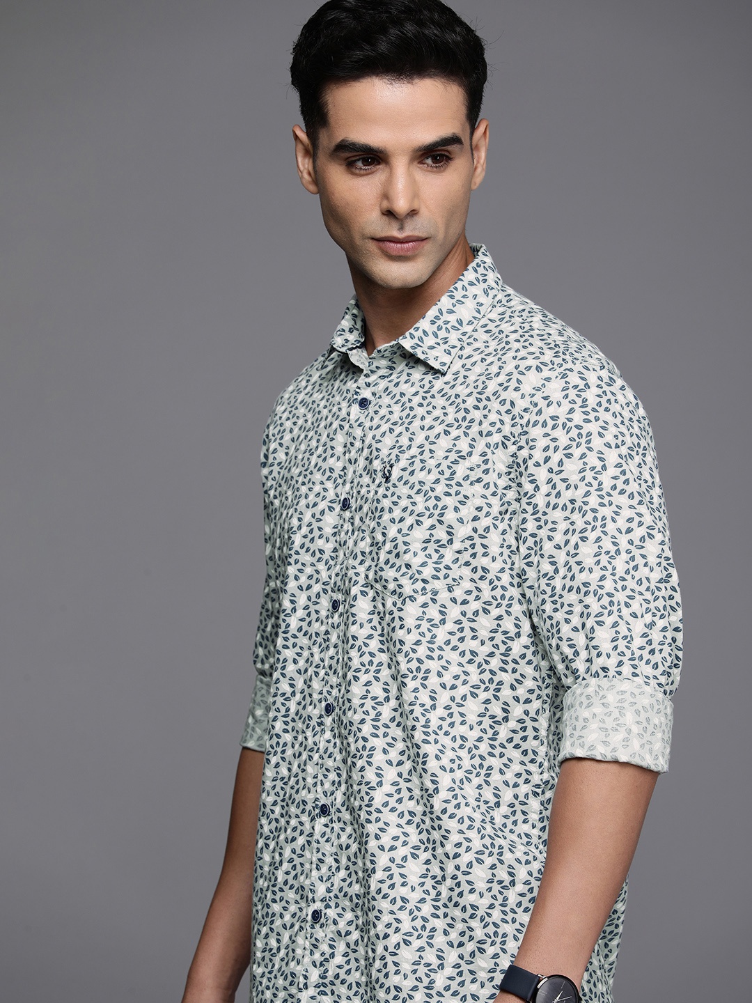 

Allen Solly Sport Cotton Linen Custom Slim Fit Tropical Printed Casual Shirt, Grey