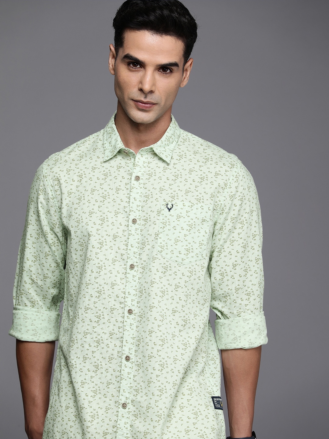 

Allen Solly Sport Cotton Linen Custom Slim Fit Floral Printed Casual Shirt, Green