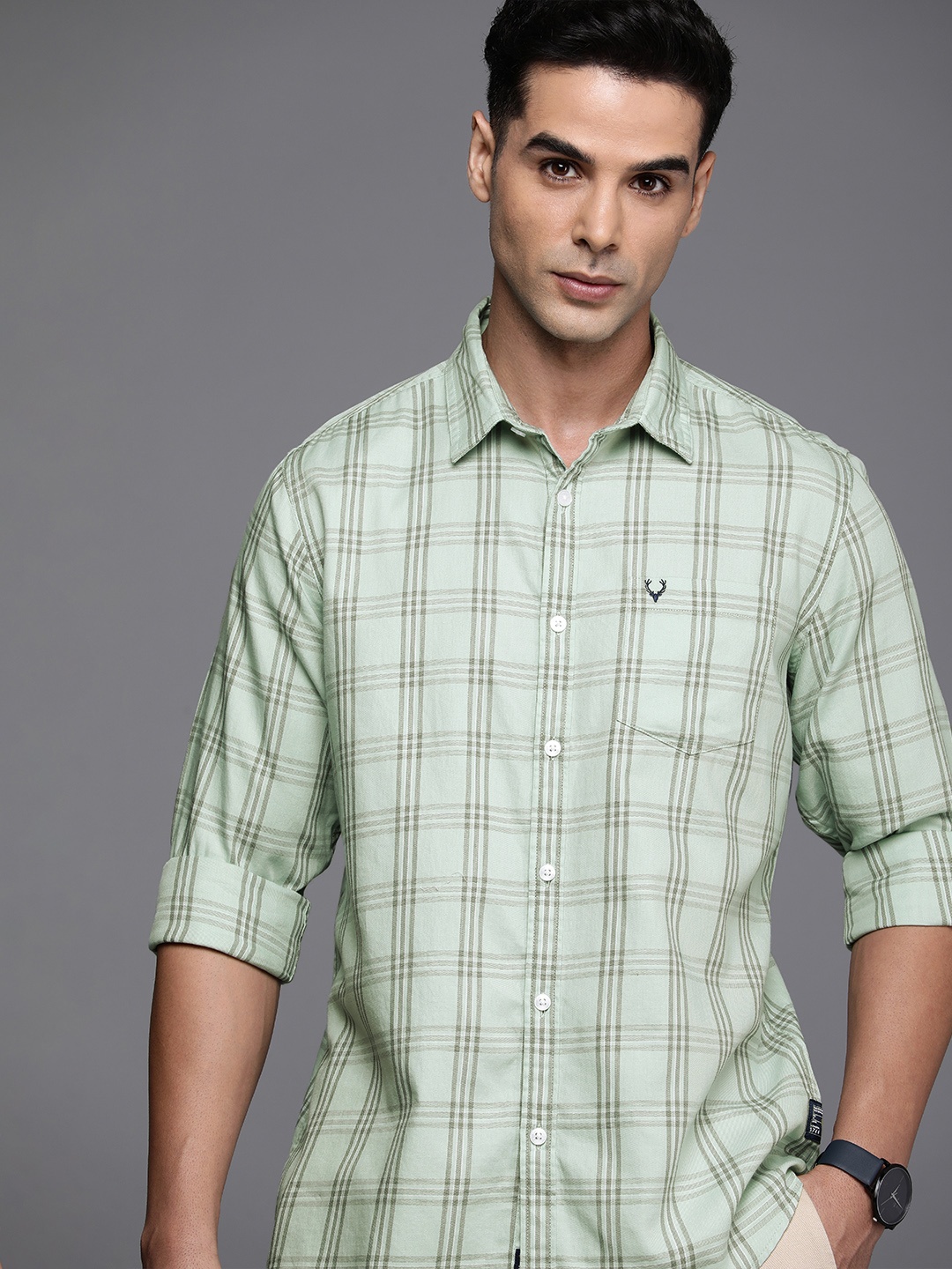 

Allen Solly Sport Pure Cotton Custom Slim Fit Checked Casual Shirt, Green
