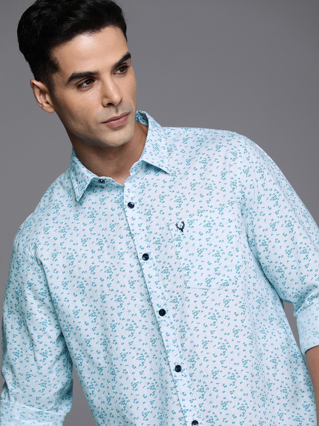 

Allen Solly Sport Cotton Linen Custom Slim Fit Floral Printed Casual Shirt, Blue