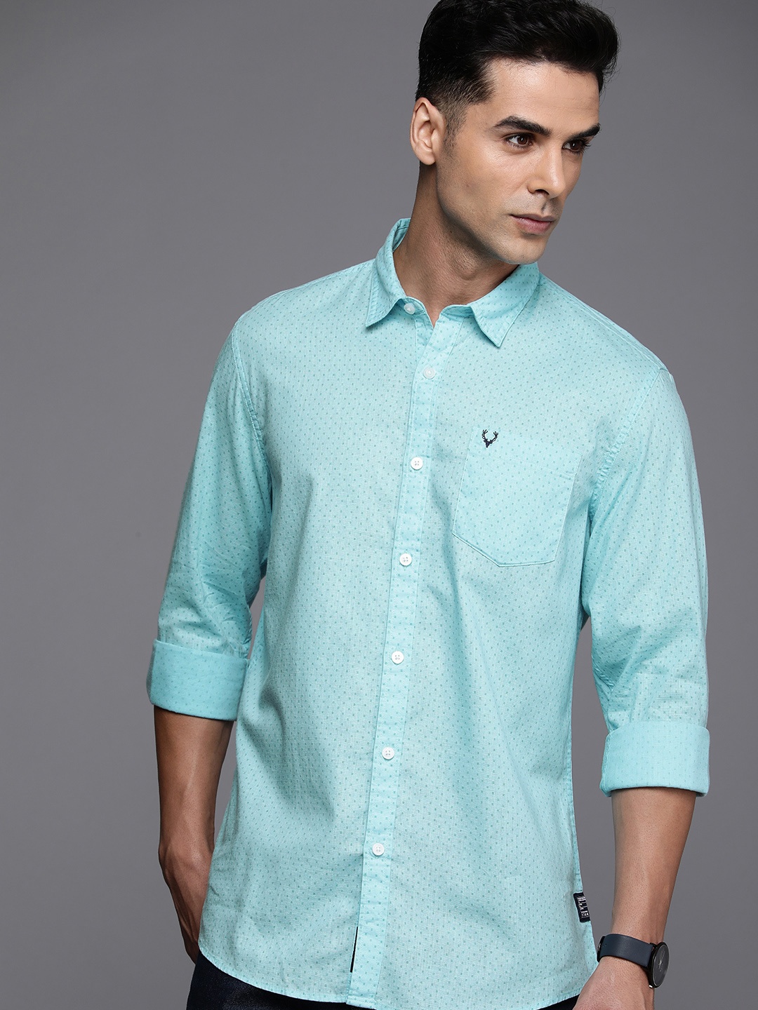 

Allen Solly Sport Cotton Linen Geometric Printed Custom Slim Fit Casual Shirt, Blue