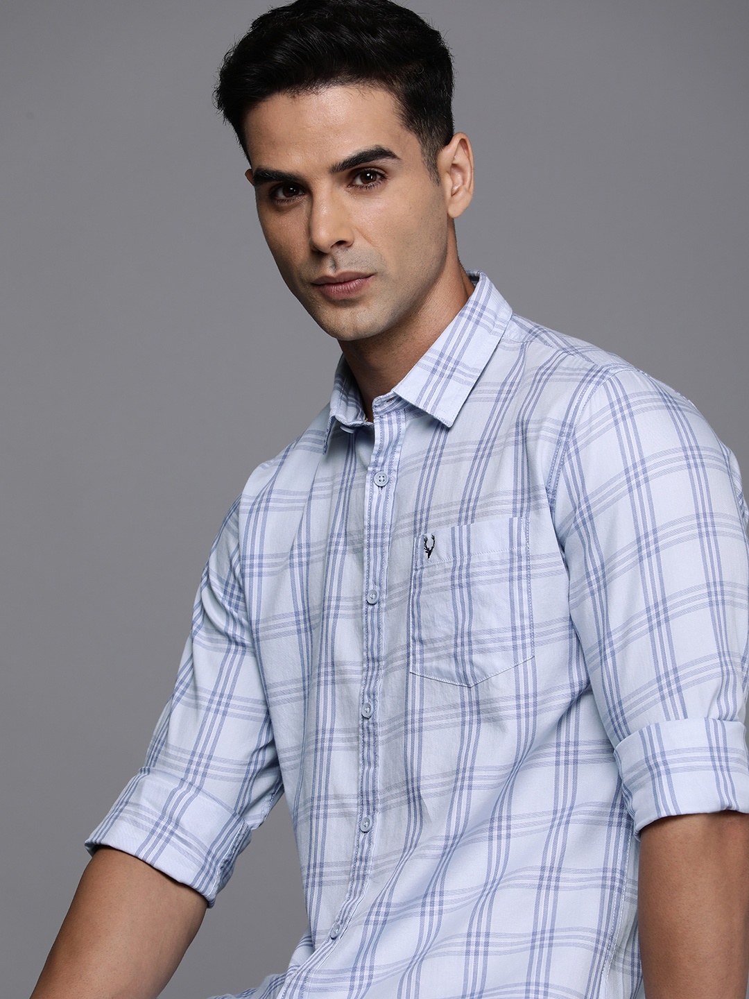 

Allen Solly Sport Pure Cotton Custom Slim Fit Checked Casual Shirt, Blue