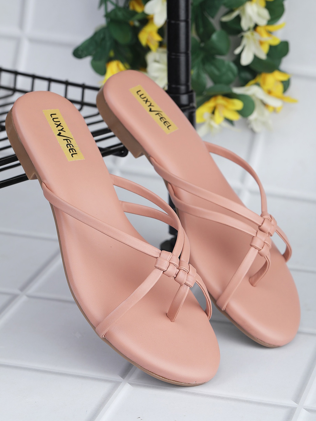 

Luxyfeel No Back Strap Open Toe Flats, Peach