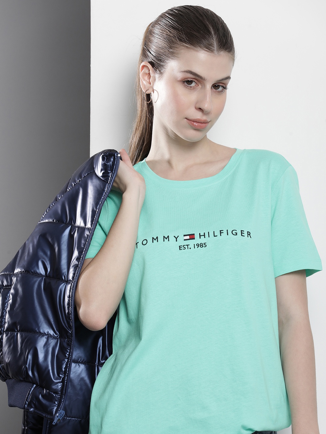 

Tommy Hilfiger Brand Logo Embroidered Pure Cotton T-shirt, Green