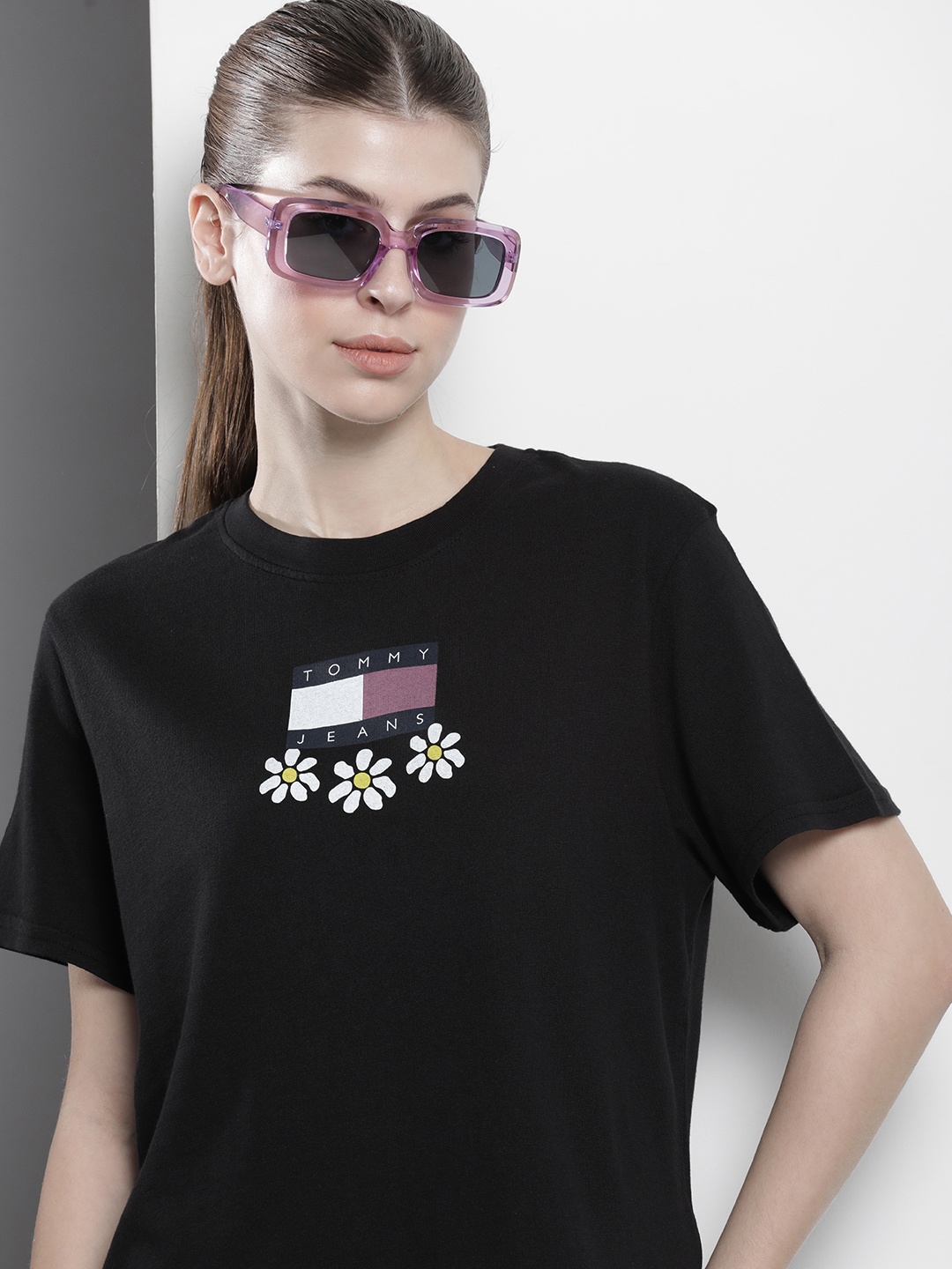 

Tommy Hilfiger Floral Printed Pure Cotton T-shirt, Black