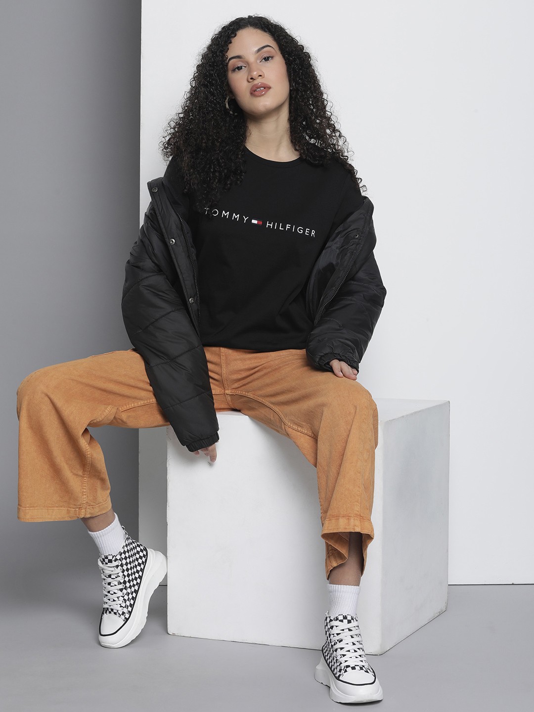 

Tommy Hilfiger Brand Logo Embroidered Pure Cotton T-shirt, Black