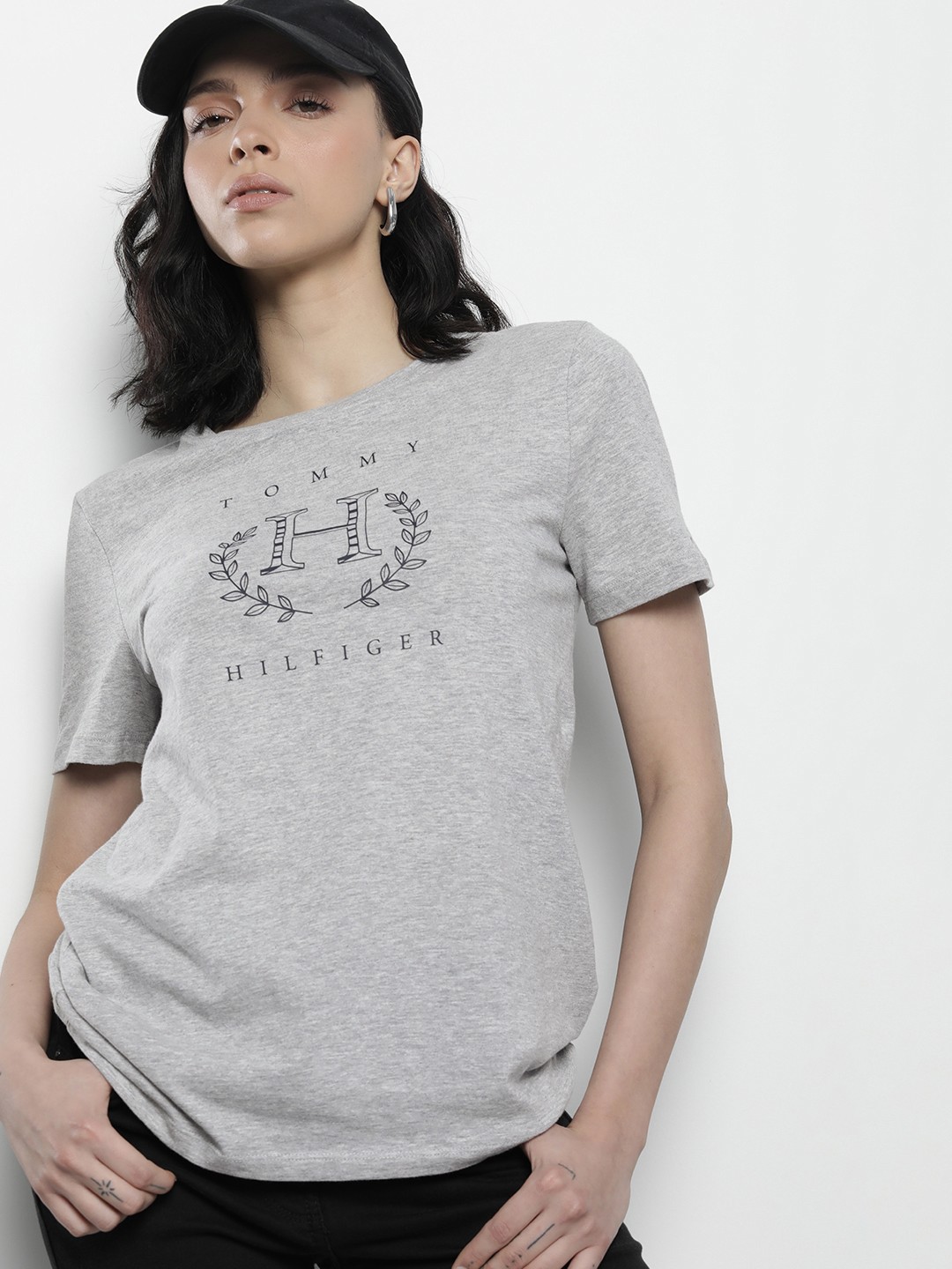 

Tommy Hilfiger Brand Logo Printed Pure Cotton T-shirt, Grey