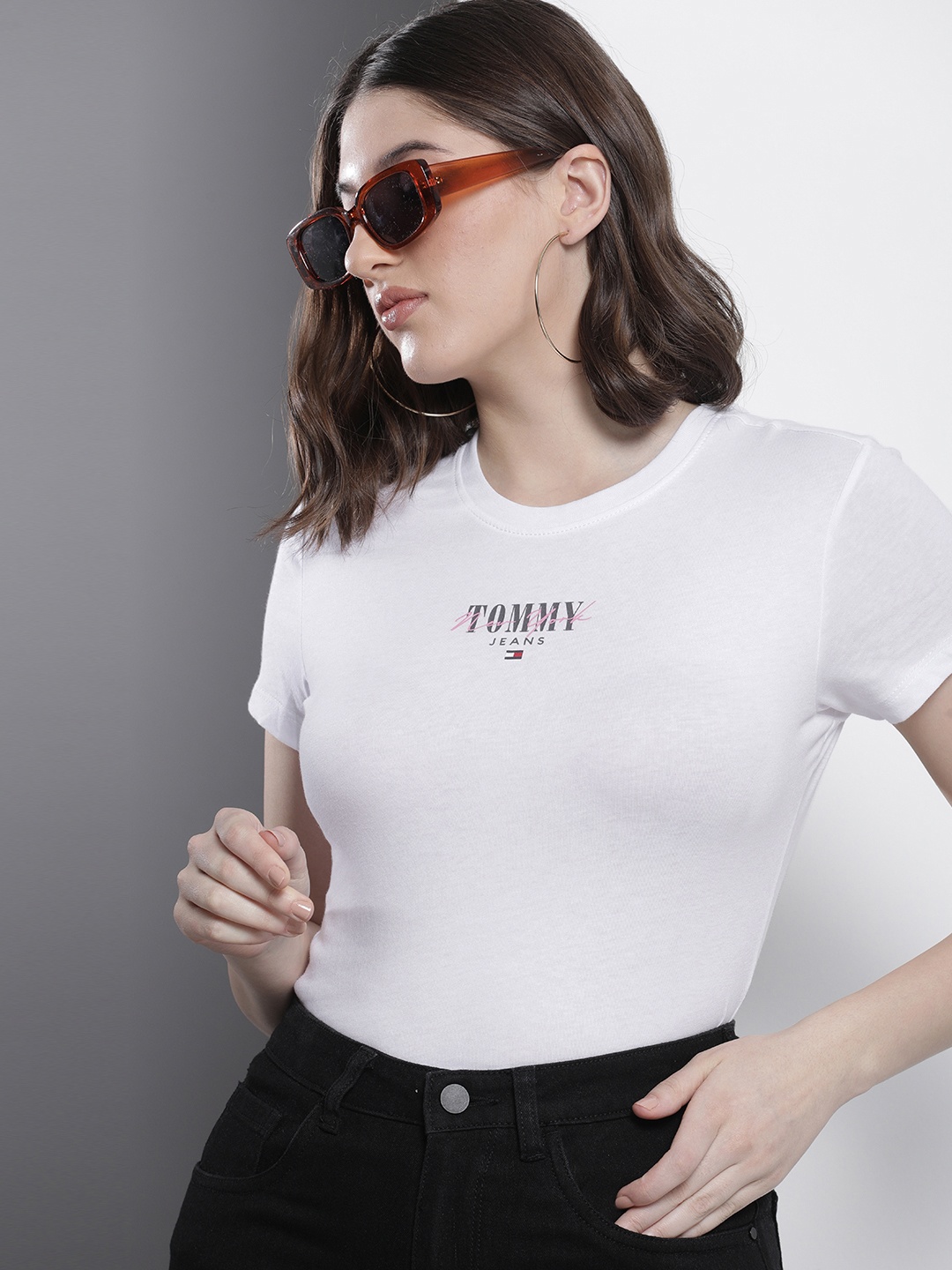 

Tommy Hilfiger Brand Logo Printed Slim Fit T-shirt, White