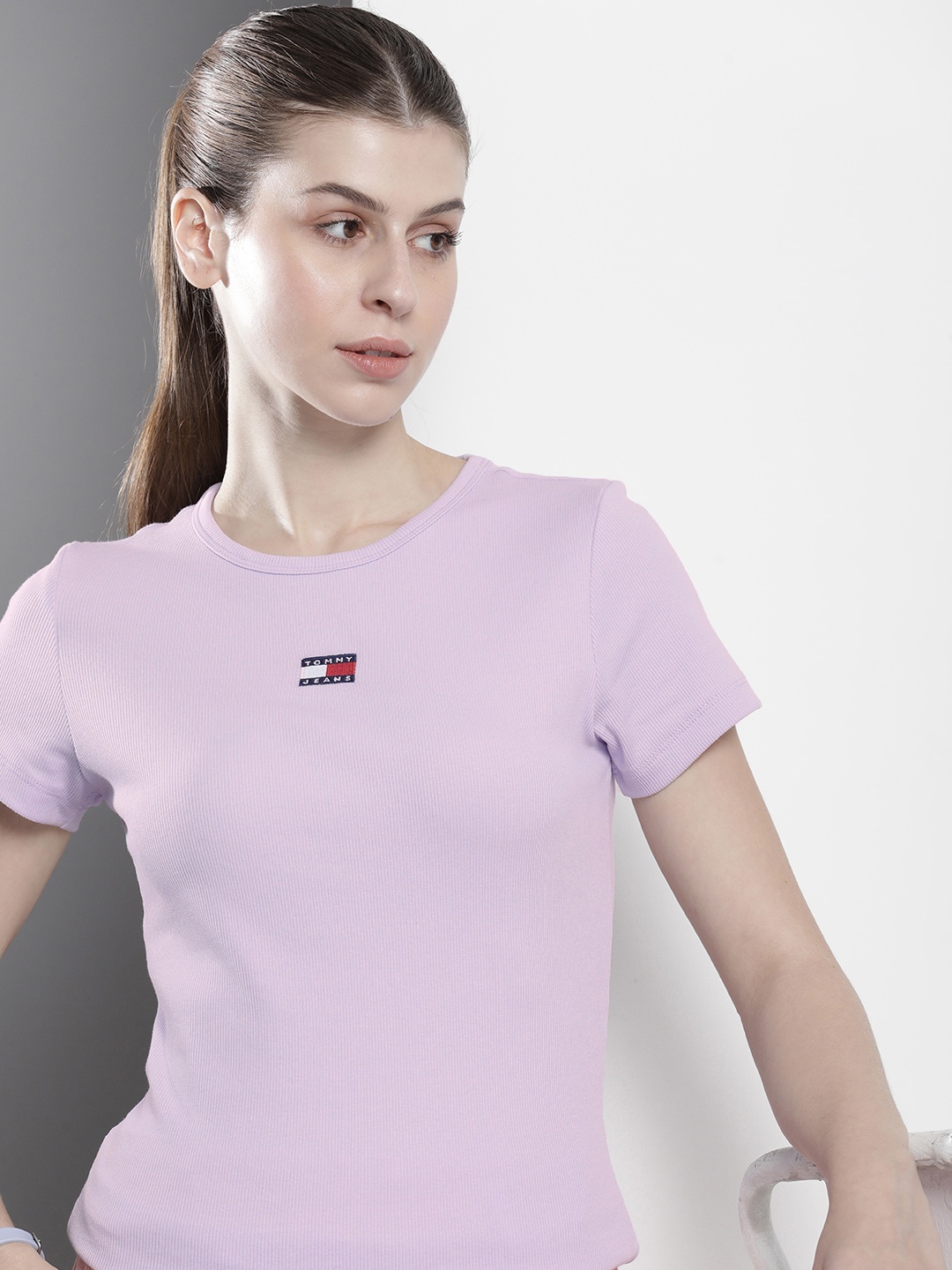 

Tommy Hilfiger Round Neck Ribbed Slim Fit T-shirt, Lavender