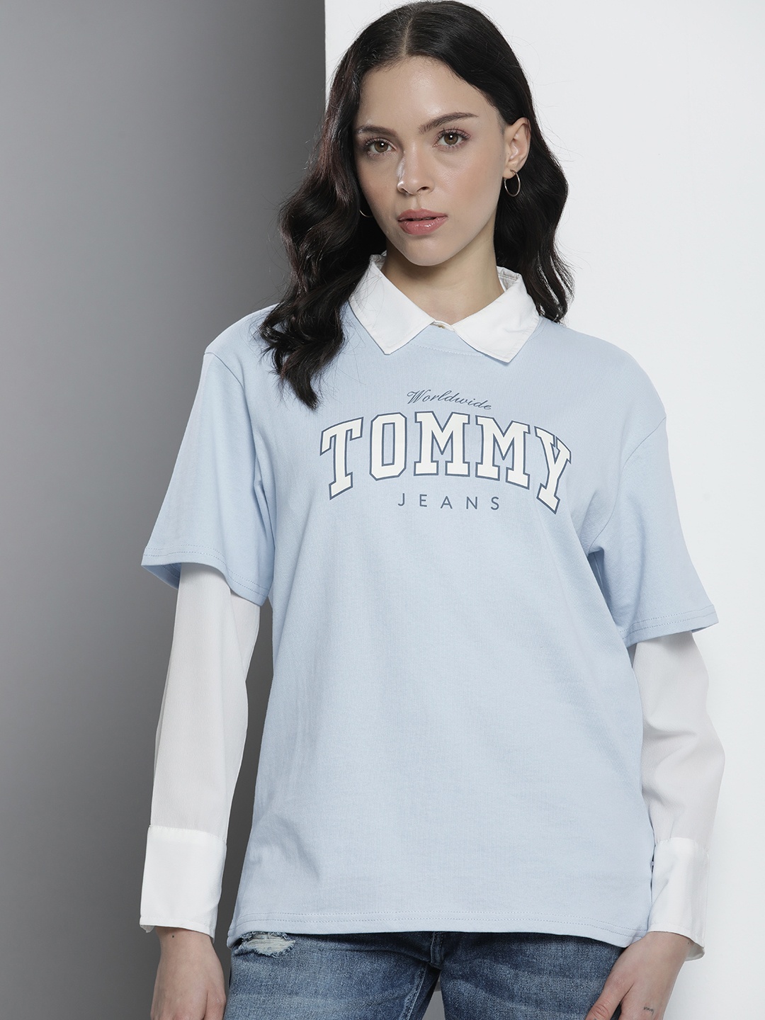 

Tommy Hilfiger Brand Logo Printed Pure Cotton T-shirt, Blue