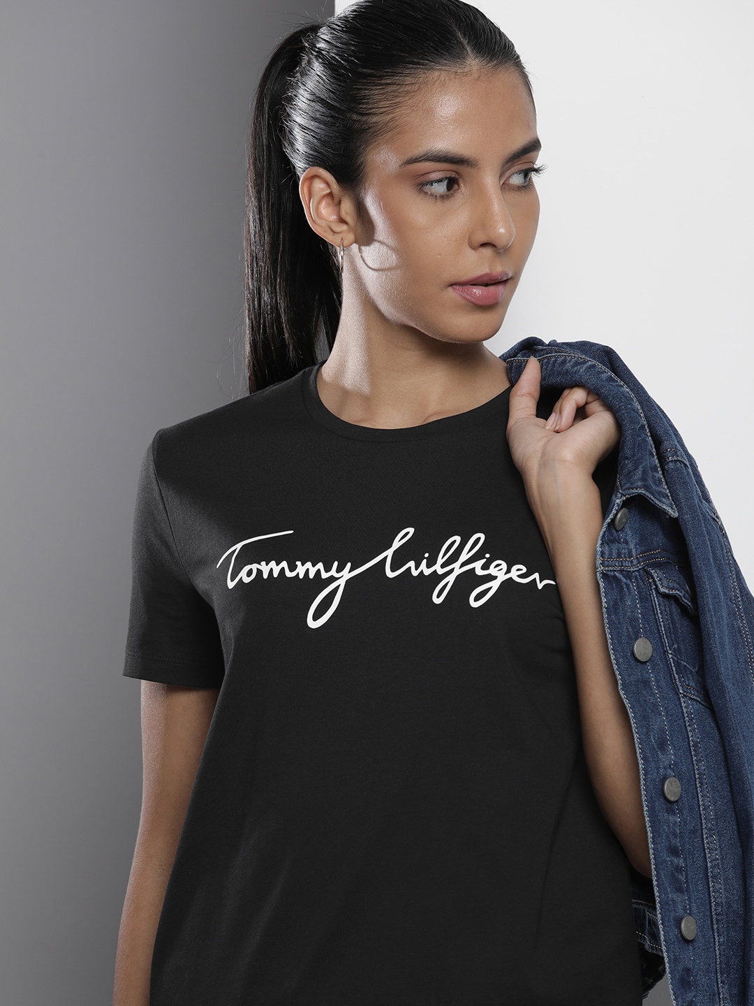 

Tommy Hilfiger Brand Logo Printed Pure Cotton T-shirt, Black