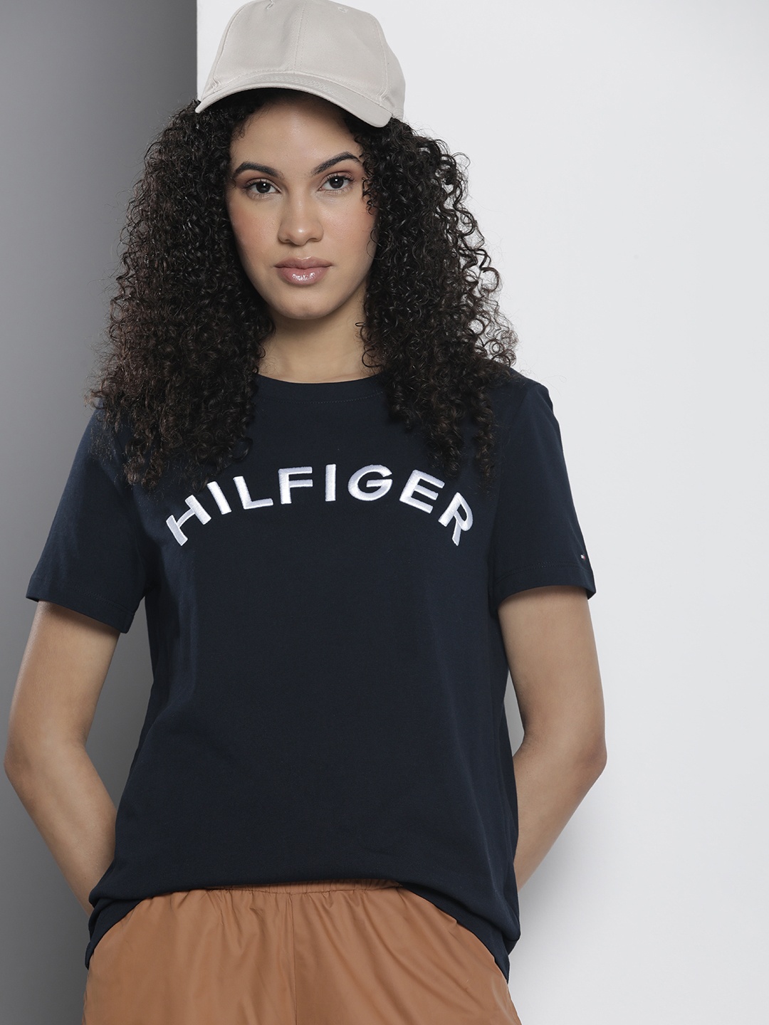 

Tommy Hilfiger Brand Logo Embroidered Pure Cotton T-shirt, Navy blue