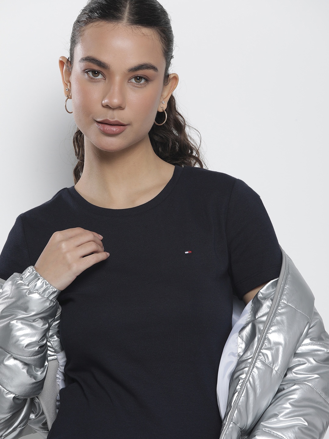 

Tommy Hilfiger Round Neck Ribbed Pure Cotton T-shirt, Navy blue